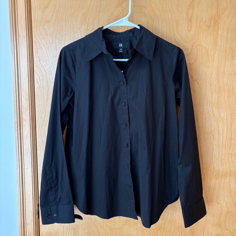 Banana Republic Perfect Shirt Women XS Black Long Sleeve Button Down 883988-00-1